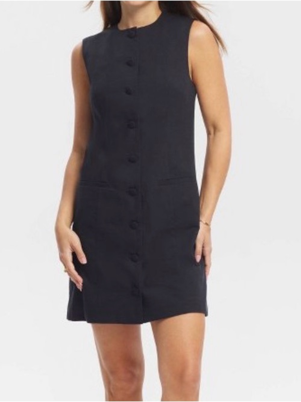 NWT - new day Black Sleeveless Button-Front Mini Dress